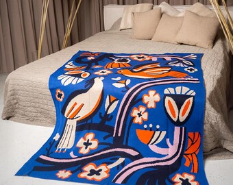 Ukrainian Birds Blanket - Boho Home Decor - Hutsul Tapestry Throw l Made in Ukraine