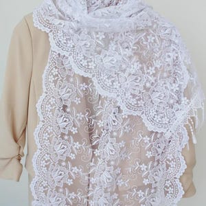Bridal White Tulle Shawl| Lightweight Wedding Scarf | Elegant Sheer Wrap | Gift for Bride | Wedding Accessory | Size 45 × 160 cm