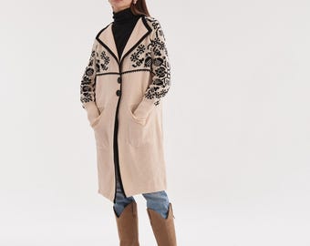 Wool Cardigan Vyshyvanka | Embroidered Boho Knit Coat