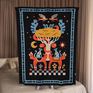 Hutsul Blanket Bedding Inspired by Ukrainian Folk Art - Cozy Kilim Rug l Ukrainian Blanket l Made in Ukraine l Hutsul Tapestry Throw