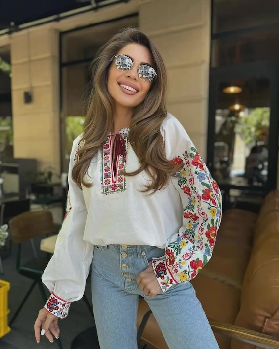 Blusa bordada de algodón para mujer Vyshyvanka Ropa ucraniana