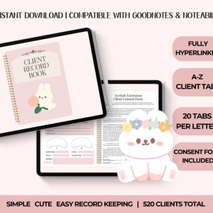 Hyperlinked Digital Lash Client Record Book | Lash Extension Consent Forms | Client Tracker on iPad or Tablet | Cute Pink Theme Lash Book