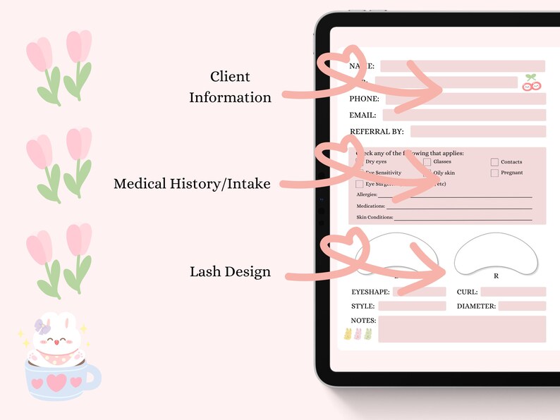 Hyperlinked Digital Lash Client Record Book | Lash Extension Consent Forms | Client Tracker on iPad or Tablet | Cute Pink Theme Lash Book image 3