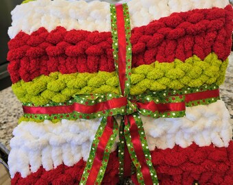 Grinch color themed Chunky Knit Chenille Blanket.