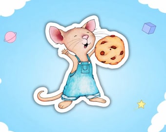 Adesivo con topo e biscotto, decalcomania in vinile a tema pasticceria Kawaii