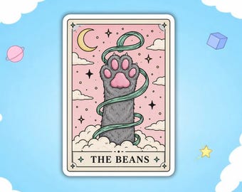 Adesivo con zampa di gatto e carta dei tarocchi "The Beans", decalcomania mistica in vinile