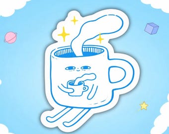 Adesivo per tazza da caffè con personaggio, decalcomania kawaii stravagante, adesivo in vinile per laptop
