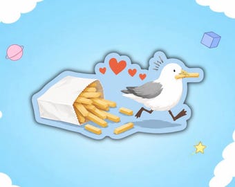 Adesivo con gabbiano che ruba le patatine fritte, divertente decalcomania in vinile con uccello, adesivo impermeabile per laptop