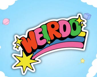 Adesivo Weirdo, decalcomania con tipografia retrò audace, adesivo in vinile arcobaleno
