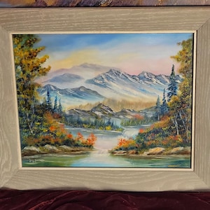 Signed Original Oil On Board By Alice Henderson. Beautiful Rocky Mountains Scene. Bright Red Indian Paintbrush Flowers.