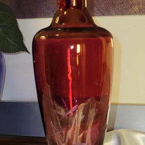 Gorgeous Etched Cranberry Glass Vase