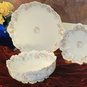 Antique Late 1800s Haviland Limoges Trio Serving Set.