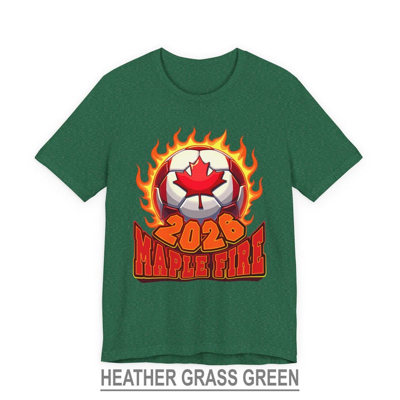 Canada Soccer Shirt, Canadian Football T Shirt, Soccer Fan Gift, Maple Fire Canada 2026 Shirt Heather Grass Green