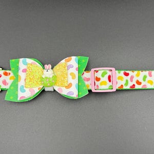 Easter jelly bean dog collar with faux leather bow. Size medium, 12-19 inches long.
