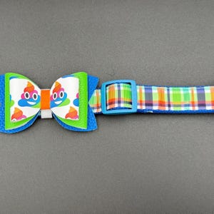Rainbow poop dog collar with faux leather bow. 1  medium and 1 large available.