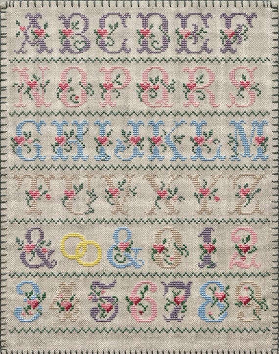 Wedding Alphabet Cross Stitch Chart with Numbers & Ampersand Digital PDF Instant Download