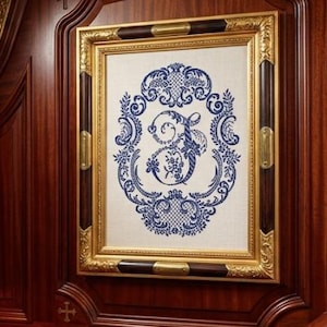 Letra J Monograma Vintage Punto de Cruz - Patrón Inicial Floral - Toile de Jouy - Descarga Digital PDF