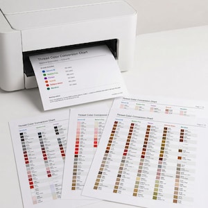 ミシン刺繍糸変換表（PDF）、6ブランド対応カラーマッチングカタログおよび参考ガイド