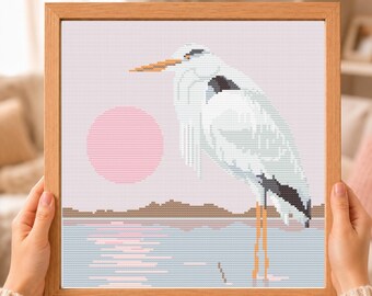 Instant Download Heron in Marsh Cross Stitch Modern DIY Nature Embroidery Pattern