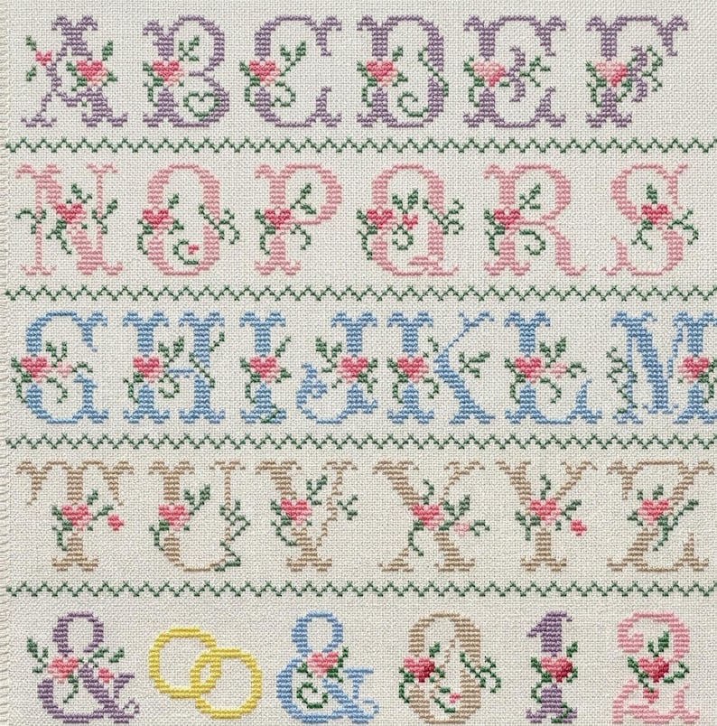 Wedding Alphabet Cross Stitch Chart with Numbers & Ampersand Digital PDF Instant Download image 2