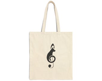 Treble Clef Dog - Musical Graphic Tote Bag - Dog Parent Present, Musician Accessories, Dog Mom/Dad Gift, Canvas Music Bag, Music Theme Bag