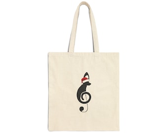 Treble Clef Dog Wearing Santa Hat - Canvas Tote | Festive Puppy Design