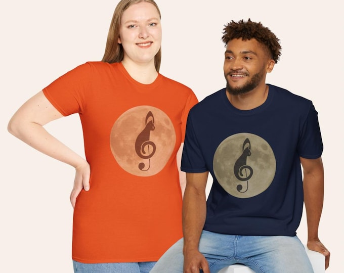 Featured listing image: Full Moon Black Cat Treble Clef Musical Graphic Shirt
