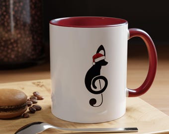 Treble Clef Dog Wearing Santa Hat - Ceramic Mug (11oz and 15oz)