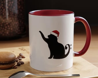 Bass Clef Cat Wearing Santa Hat - Ceramic Mug (11oz and 15oz)