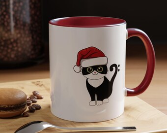 Bass Clef Tuxedo Cat Wearing Santa Hat | Ceramic Mug (11oz and 15oz)