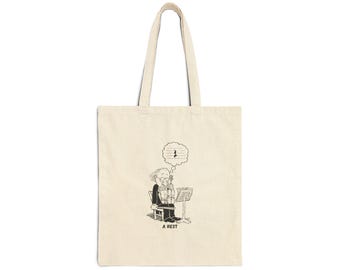 A Rest Graphic Cartoon Canvas Tote - Funny Musical Cartoon Illustration