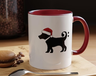 Bass Clef Dog Wearing Santa Hat - Ceramic Mug (11oz and 15oz)