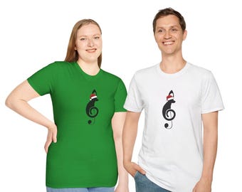 Treble Clef Dog Wearing Santa Hat Graphic Shirt