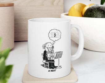 A Rest Graphic Cartoon Mug - Ceramic (11oz/15oz) Mug - Funny Musical Illustration