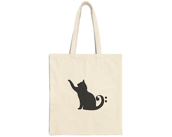 Bass Clef Cat - Musical Graphic Tote Bag - Cat Parent Present, Musician Accessories, Cat Mom/Dad Gift, Canvas Music Bag, Music Theme Bag