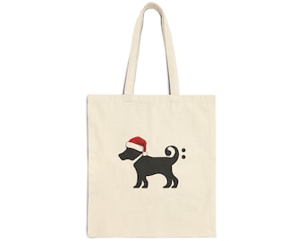 Bass Clef Dog Wearing Santa Hat - Canvas Tote| Festive Puppy Design