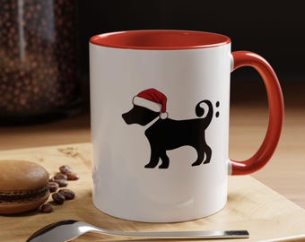 Bass Clef Dog Wearing Santa Hat - Ceramic Mug (11oz and 15oz) | Festive Puppy Design