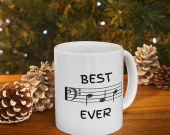 Bass Clef -BEST DAD EVER- Musical Mug (11oz/15oz) - Perfect Gift for a Musical Dad, Fathers Day, Musical Dad Birthday Present - Music Humor