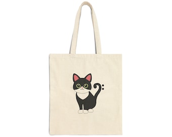 Bass Clef Tuxedo Cat - Musical Graphic Tote Bag - Cat Parent Present, Musician Accessories, Cat Mom/Dad Gift, Canvas Music Bag, Music Theme