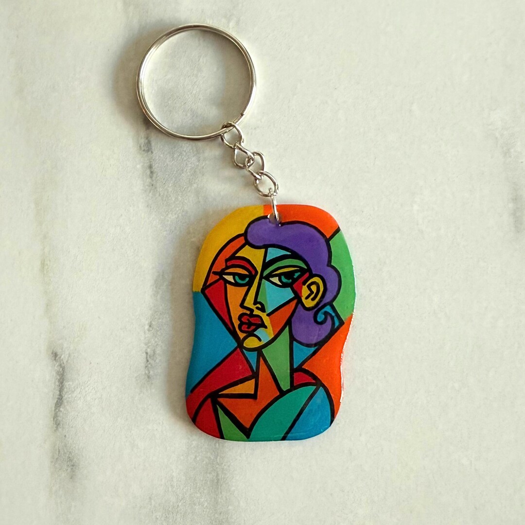 Abstract Face Keychain | Handmade Modern Art Keyring | Cubist Art ...