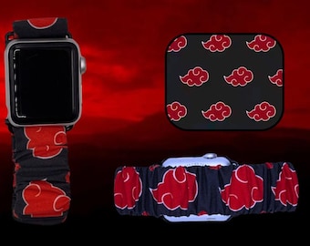 Pulsera inteligente con coletero de tela con temática de nubes rojas y anime de TV