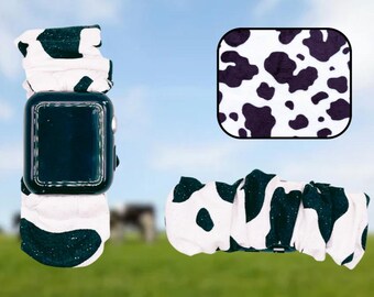 Scrunchie smartwatch-polsband van glitterstof met koeienprint