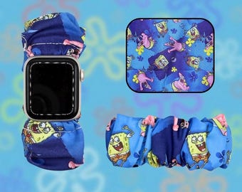 Pulsera de tela con coletero y pulsera de reloj inteligente, personaje de la serie de televisión "Esponja marina" de dibujos animados.