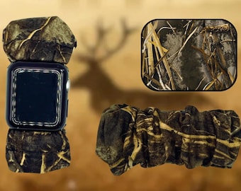 Pulsera con coletero de tela de camuflaje para reloj inteligente