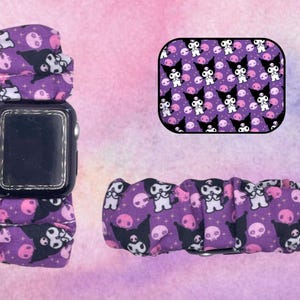 Cute TV Anime Cartoon Purple Mischievous Cat Character Fabric Scrunchie Smart Watch Wristband