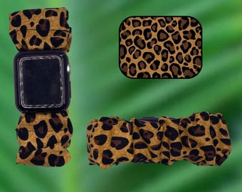 Stoffen scrunchie smartwatch-polsband met dierenprint en dierenprint