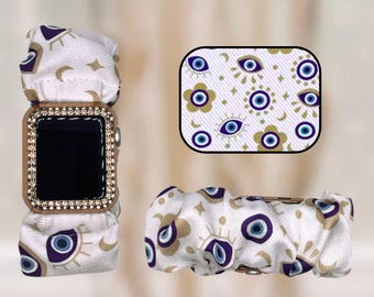 Pulsera con coletero de tela para protección contra el mal de ojo y buena suerte