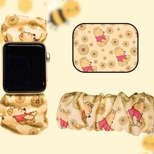Bonito desenho animado urso floresta amigo temático tecido scrunchie relógio inteligente pulseira