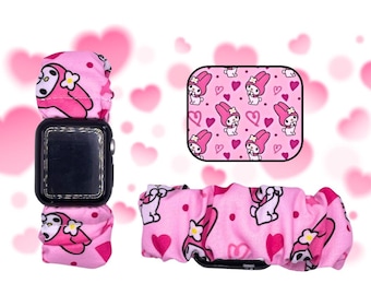 Pulsera con coletero de tela con diseño de conejo blanco, un lindo personaje de anime de televisión.