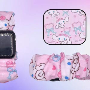 Pulsera inteligente con coletero de tela con dibujos animados de anime de televisión y cachorro blanco